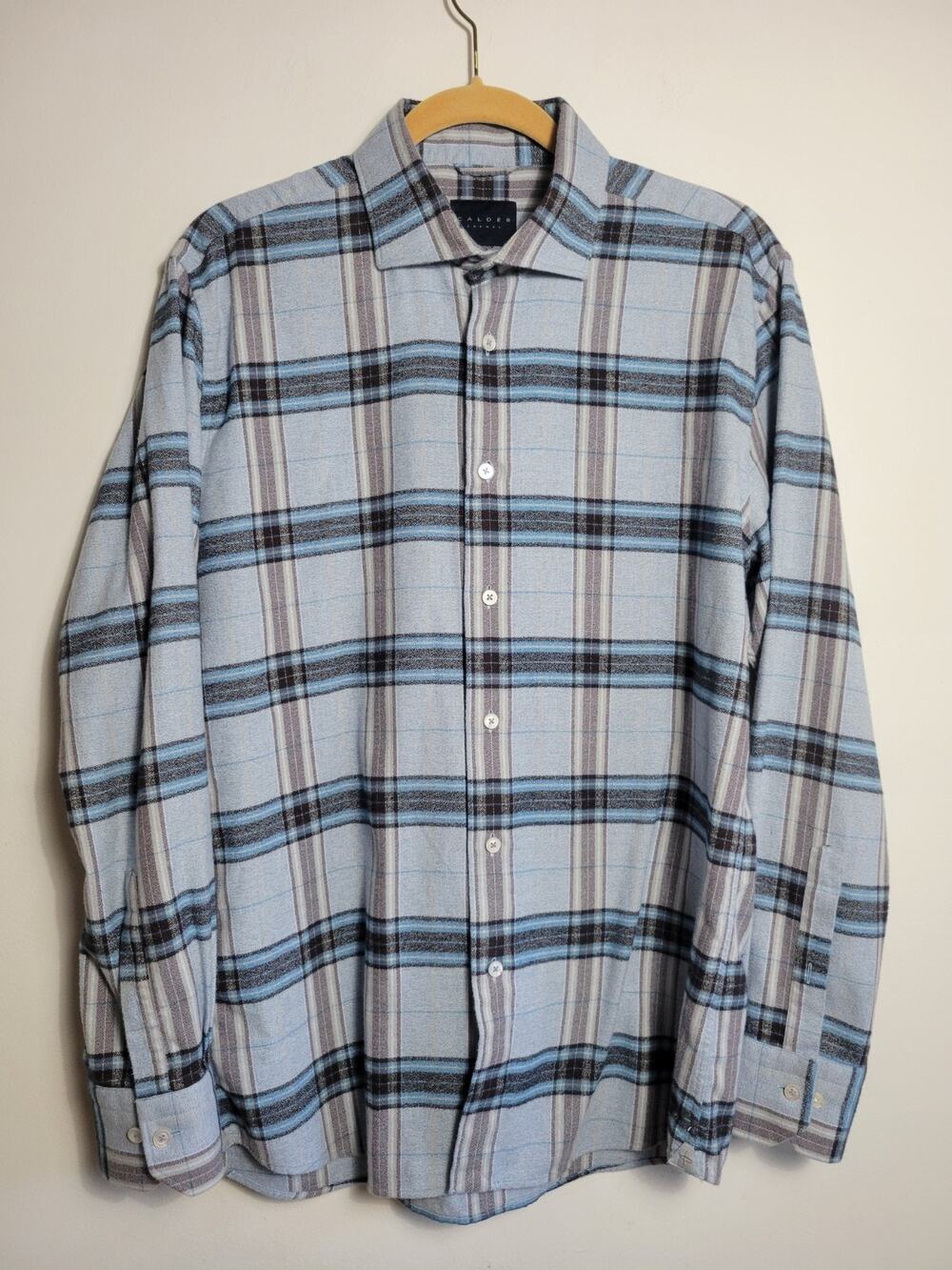 Calder Carmel Mens Limited Edition Plaid Button Shirt Large Blue Brown 1/150